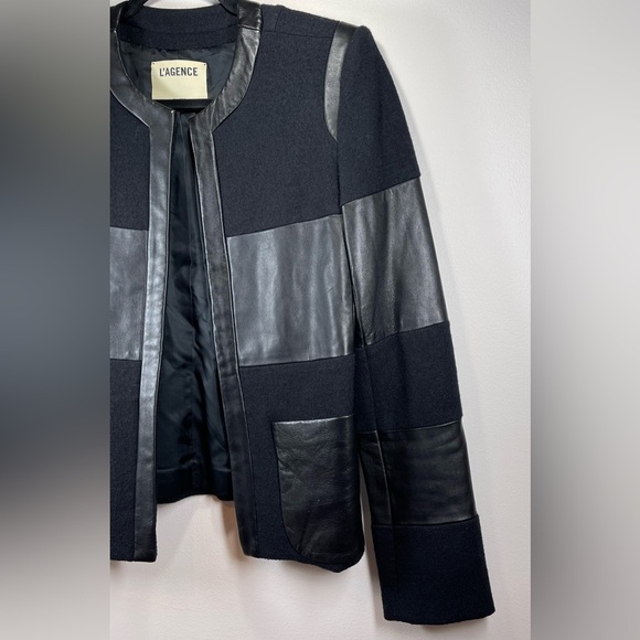 NWOT L’Agence Women’s Harper Leather and Wool Contrast Blazer in Black Size 2 - Picture 6 of 16